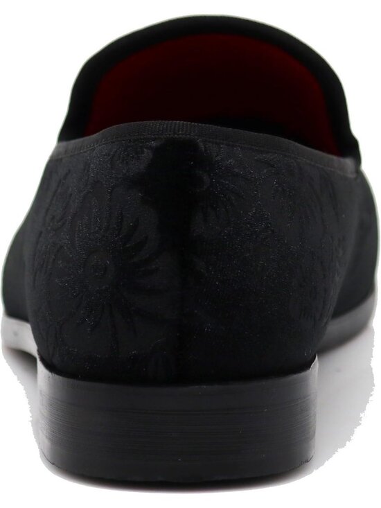 Enzo Romeo Men\'s Black69 Vintage Velvet Flower Loafers Slip On Tuxedo Shoes main image 5